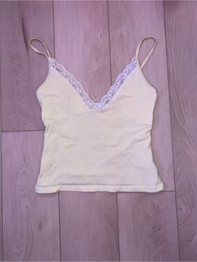 Subdued Yellow Lace Trim Tank Top
